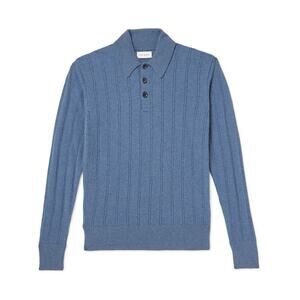 Oliver Spencer Pablo Knitted Polo Shirt Sweater Blue Fine Wool Small